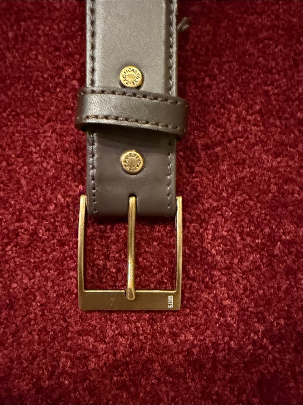 Men's Brown 5.11 Leather Belt with Gold Buckle